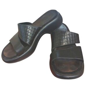 Dansko Black Embossed Leather Sandals Double Strap Slide-on Shoes Sz 8